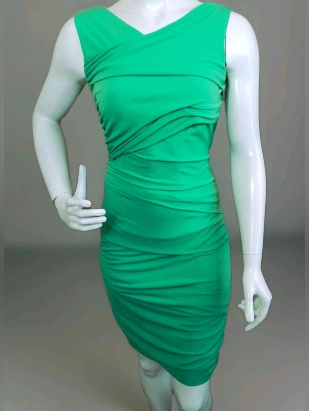 Suzi Chin For Maggy Boutique Green Dress Size 4 Ruched Gathered Bodycon